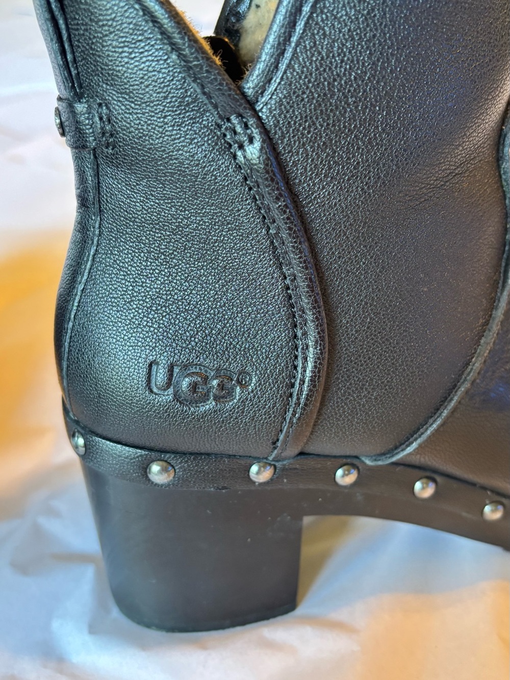 UGG Black Stud-Trim Leather Ankle Heeled Boots - Picture 3 of 9